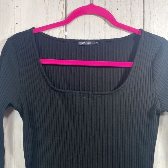 Zara Womens Black Long Sleeve Square Neck Bodysuit - Picture 2 of 11